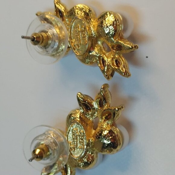 5/$100 Tanya Lind Stud Earrings Faux Pearl Rhinestones 1" Bridal wedding - Picture 5 of 6